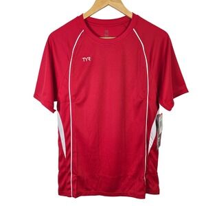 TYR Mens Red White Athletic Tech Tee Shirt Size S Short‎ Sleeve Polyester